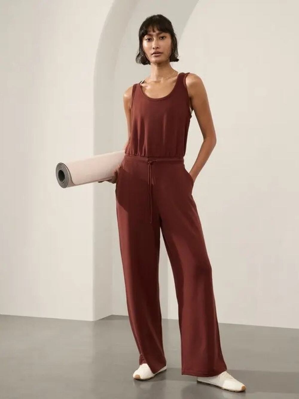 Athleta Luxe Coaster Wide Leg Jumpsuit in Cherrywood Women's Size Medium